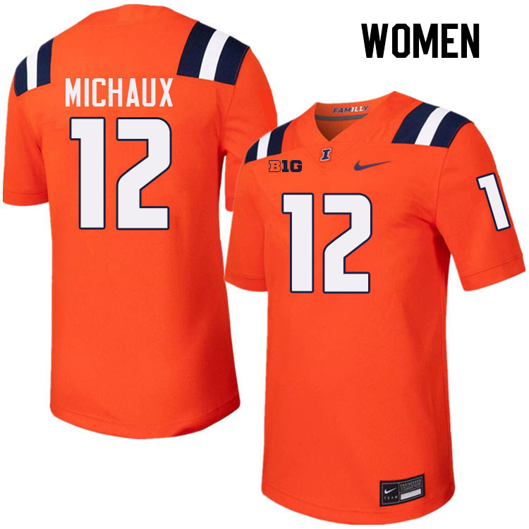 Women #12 Kirkland Michaux Illinois Fighting Illini College Football Jerseys Stitched-Orange